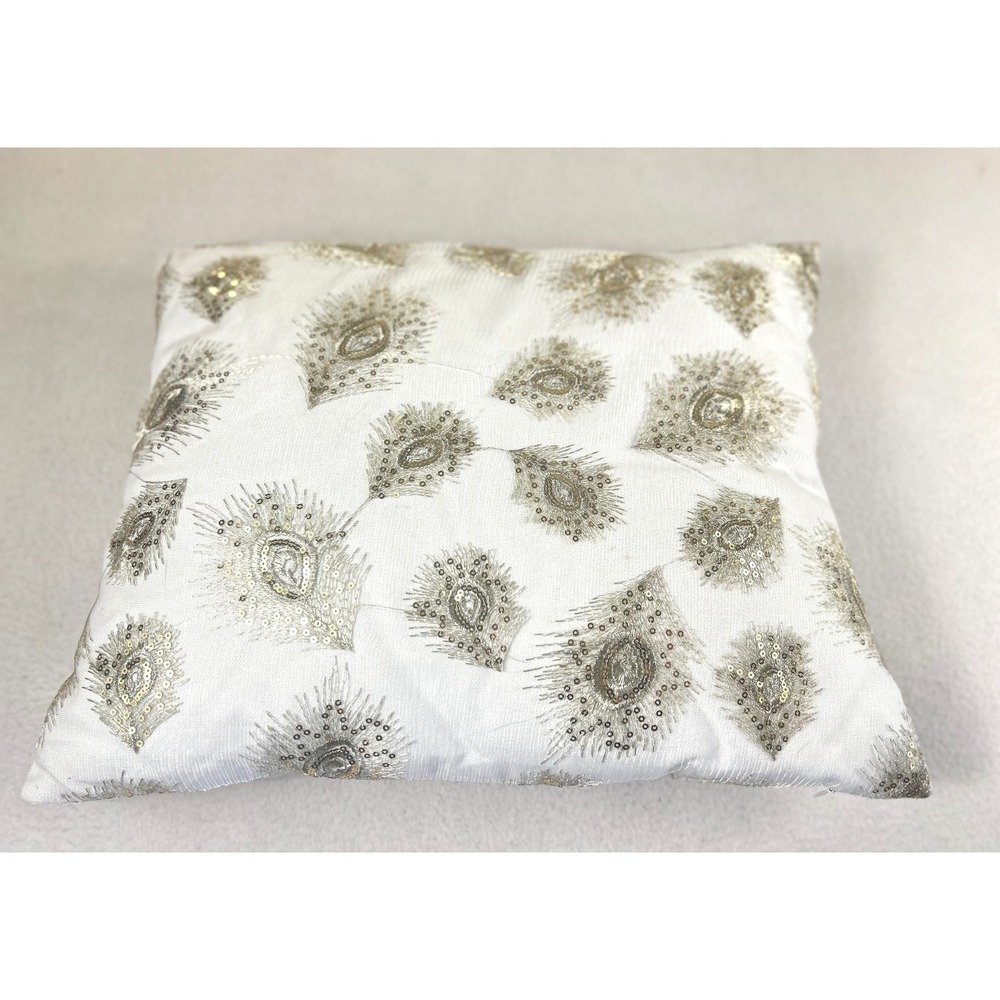 Unbranded Peacock Feather Throw Pillow Home Decor 17x13 White Silver Glam